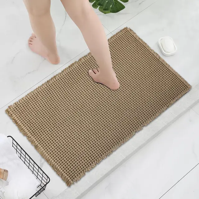 Badematte, Teppich für Badezimmer, Waffelgewebte Badezimmermatte, super saugfähig, maschinenwaschbar, rutschfest, Bauernhaus-Boho-Badezimmerteppich