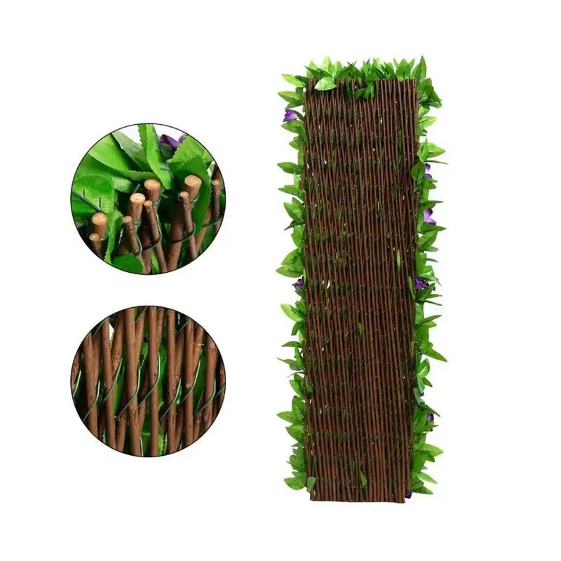 

Expandable Faux Privacy Fence Decorative Fencing Panel For Balcony Detachable Artificial Simulated Green Leaf Telescopic Fence