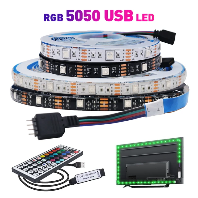 USB-LED-Streifen Licht 5V RGB 0,5 LED-Band für TV-Hintergrund beleuchtung  wasserdichte weiße/schwarze Platine Fernbedienung m 1m 2m 3m 4m 5m -  AliExpress