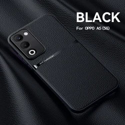 Leather Magnetic Car Holder Phone Case - Silicone Protective Back Cover - OPPO A5 5G (Black)