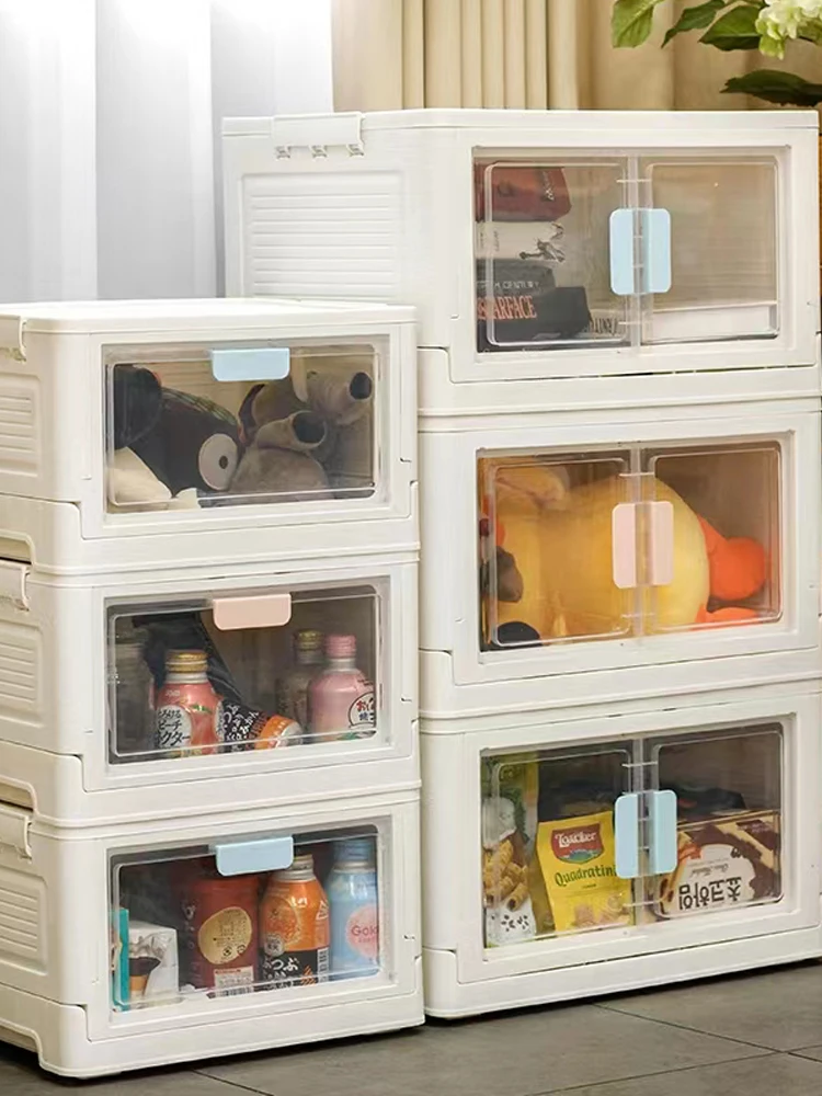 

Double Door Folding Transparent Storage Cabinet Home Bedroom Clothes Storage Sundries Toys Snacks Sorting Box Bedside Table