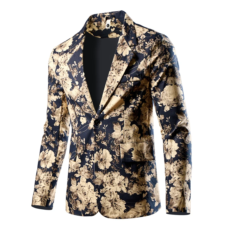 Fashion Men 3D Digital Printed Suit Slim Fit Jacket Male Wedding Dance Party Trendy Dress Floral Blazer Coat