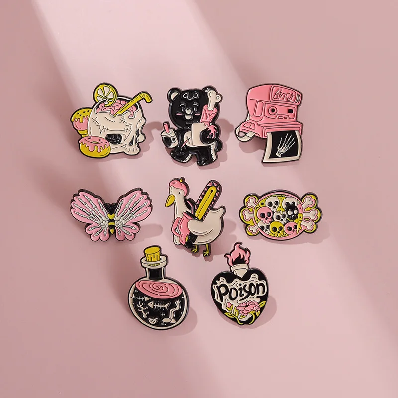 Cartoon Pink Brooch Chainsaw Duck Skull Candy Shape Design Versatile  Decorative Badge Wholesale Bag Pins for Backpacks Lapel Pin