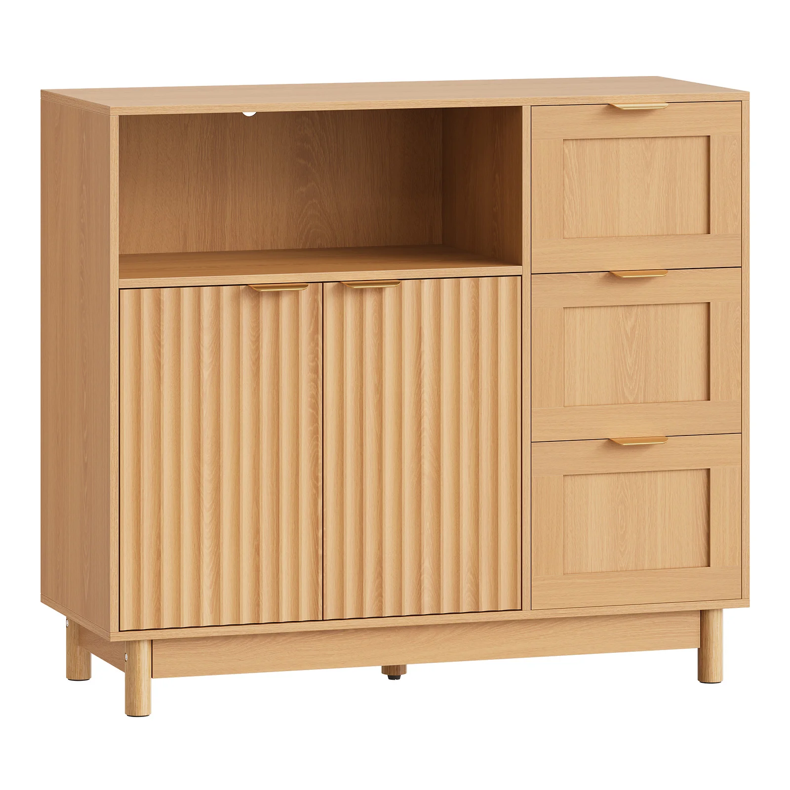 WOLTU Küchenschrank aus Holz mit 3 Schubladen, 90 x 80 x 35 cm, Buffet-Sideboard mit verstellbarem Regal, Kleiderschrank für Wohnzimmer, Flur – Detail 5