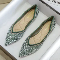 2022 Woman Luxury Shoes Big Size 34-43 Paillette Flats Heels Ballerina Ladies Pointed Toe Loafers Ballets Shoes Dressy Femmes 2
