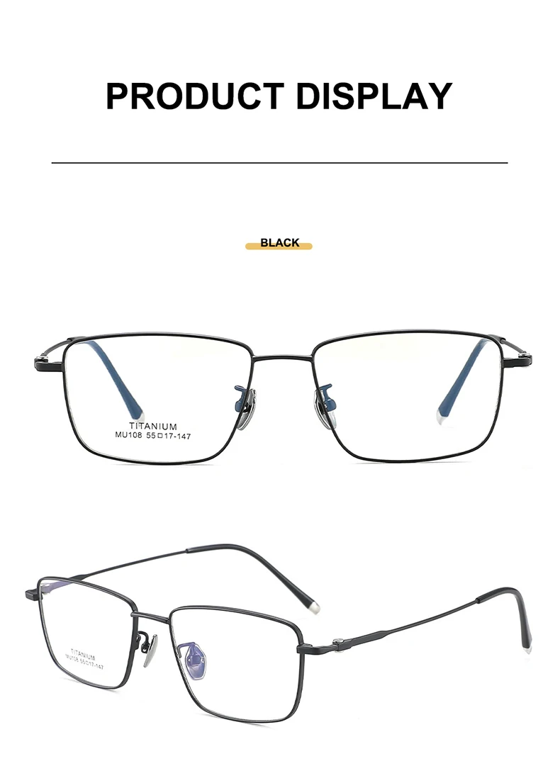 Ultraleichtes Brillengestell aus reinem Titan, Business-Mode, Vollrandbrille, quadratische Herrenbrille mit zarter Textur – Detail 9