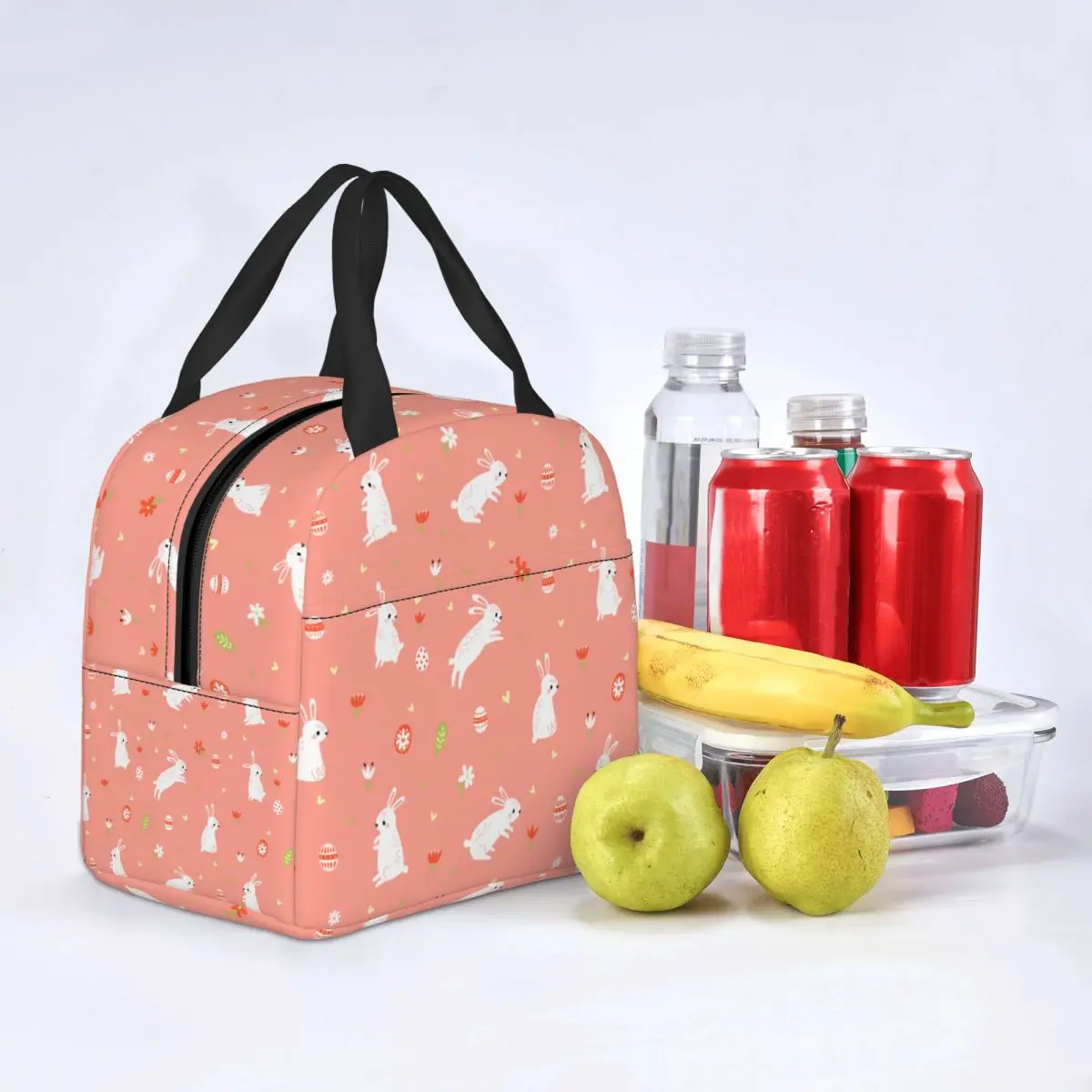 

Пасхальная сумка для ланча с изображением зайчиков и цветов, кролика, портативная изолированная сумка-холодильник, термос для пикника, коробка для ланча для женщин и детей
