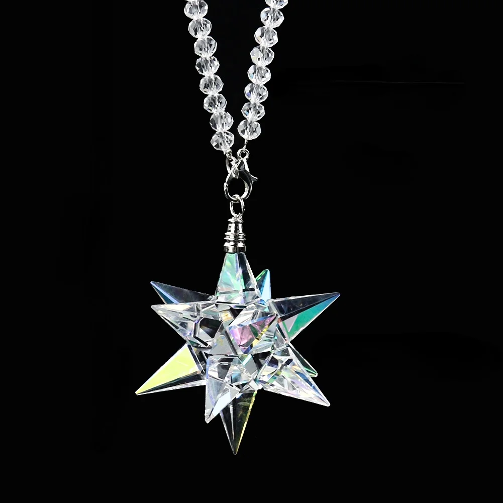 Crystal Hanging Decoration AB Color Meteor Hammer Crystal Car Pendant Hanging Rainbow Maker Rearview Mirror Suspension Home Car Decor Auto Accessories Gift