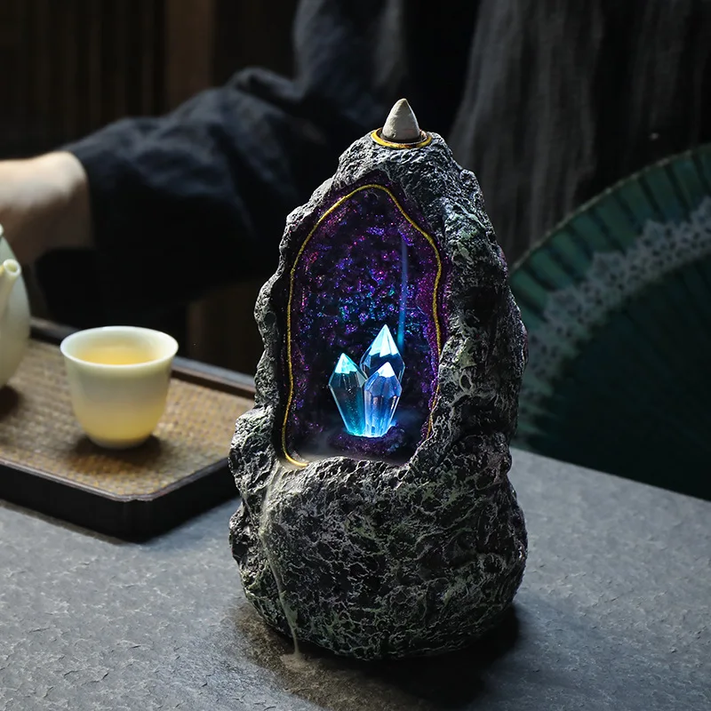 Crystal Cave Led Night Light Candle Holder Aesthetic Indoor Incense  Backflow Decoration for Home Creative Ornaments Burners