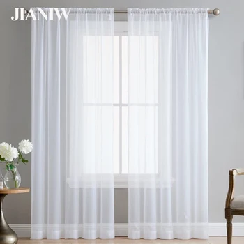 JIANIW Semi White Sheer Curtain Light Filtering Panel Solid Voile Tulle Window Treatment for Living Room Bedroom Custom Made