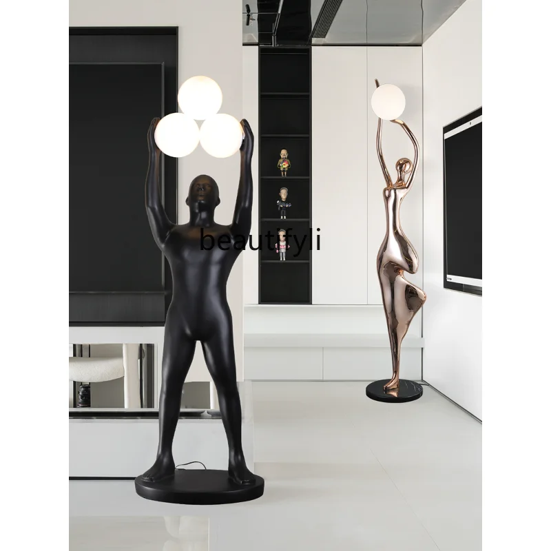 

Creative Modern Art FRP Floor Sculpture with Light Hotel Mall Hall Abstract Character Decoration Ornaments home accessories