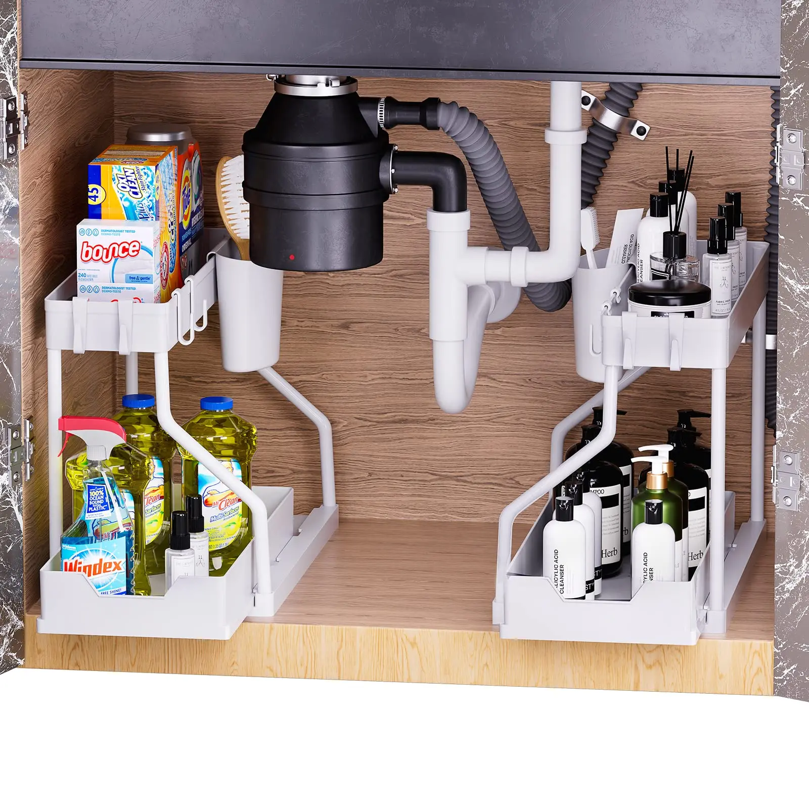 Sink Organizer Kitchen Cabinet Organizer 2-Tier Under Sink Organizer L-Shape Sliding Under Sink Organizers and Storage, Counter Pull Out Storage Rack