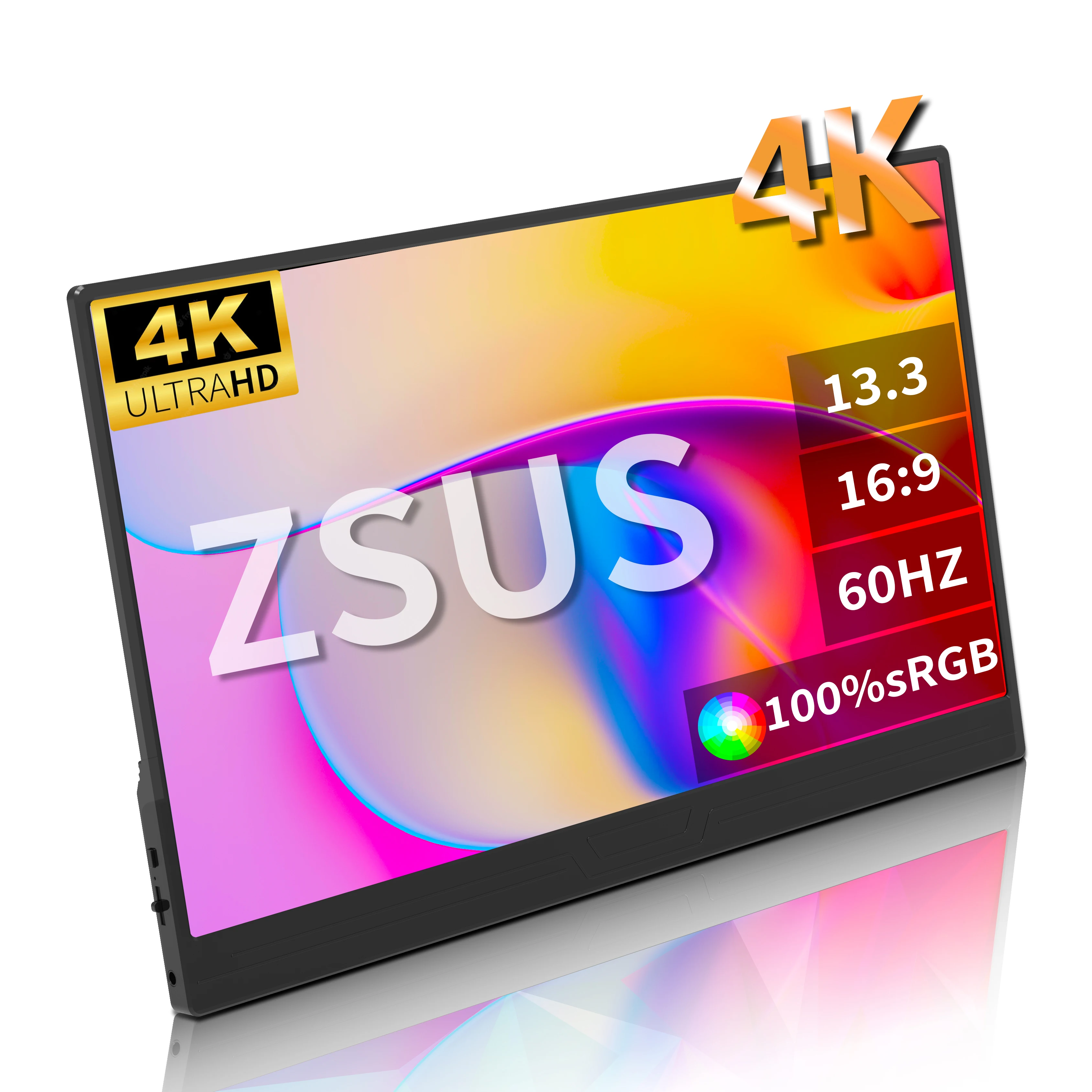 ZSUS Portable Monitor 13 Inch Model 3840x2160, 4K 60Hz for Laptop Xbox PS4 PS5 Switch TV Box Cell Phone PC Extension Mobile