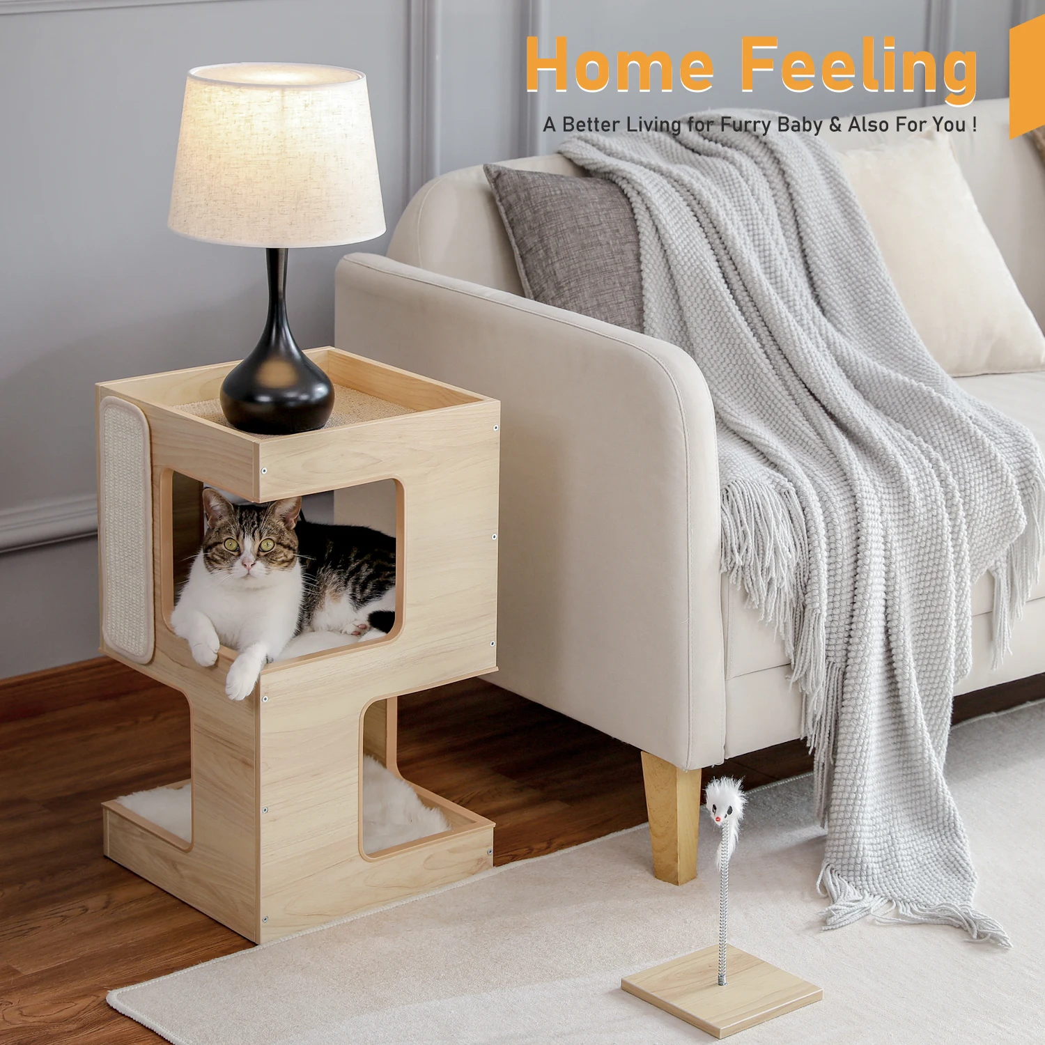 Free Shipping Two Piece Set Cat Bed with Cat Teaser Cat