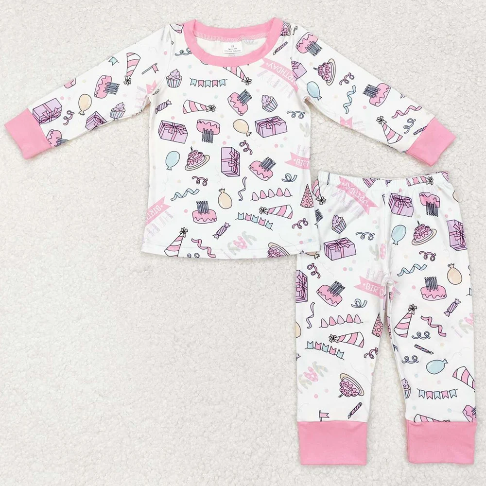 Boutique Baby Boys Pajamas Birthday Blue Long Sleeve Shirt Pants Pajamas Sleepwear Sets Cute Kids Nightwear