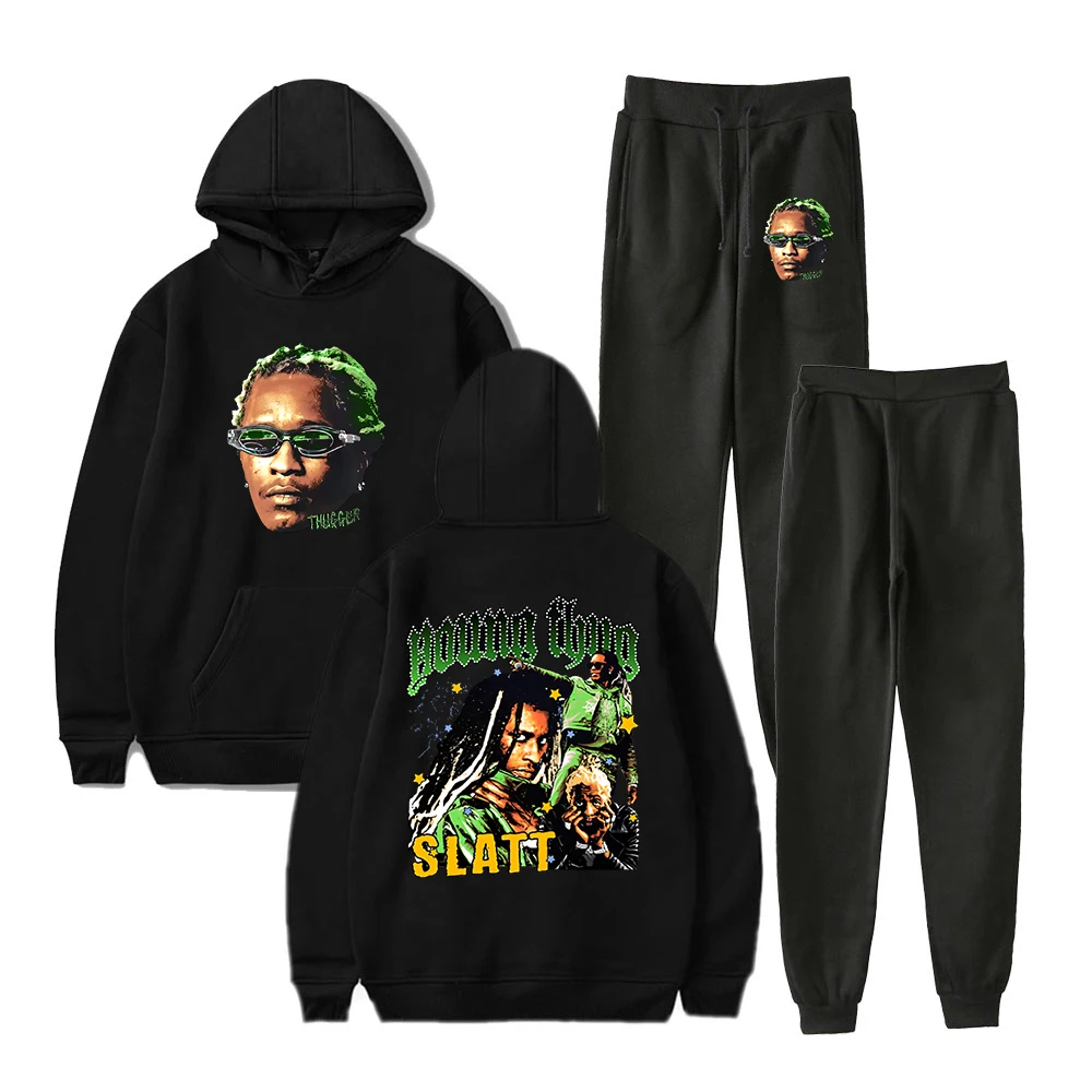 

Young Thug Merch 2023 Tour SLATT Hoodie Jogger Pants Two Piece Set Sweatshirts+Sweatpants Pop Singer Men Women's Set