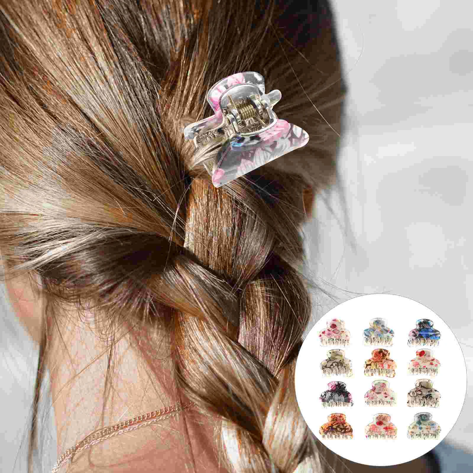 

12pcs Floral Small Acrylic Hair Claw Clips Mini Hair Claw Hair Clamps for Girls lady Random Style