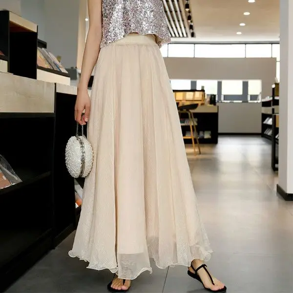 

Летняя женская шифоновая юбка А-силуэта, Женская эластичная юбка с завышенной талией, Однотонная юбка средней длины, уличная одежда P844