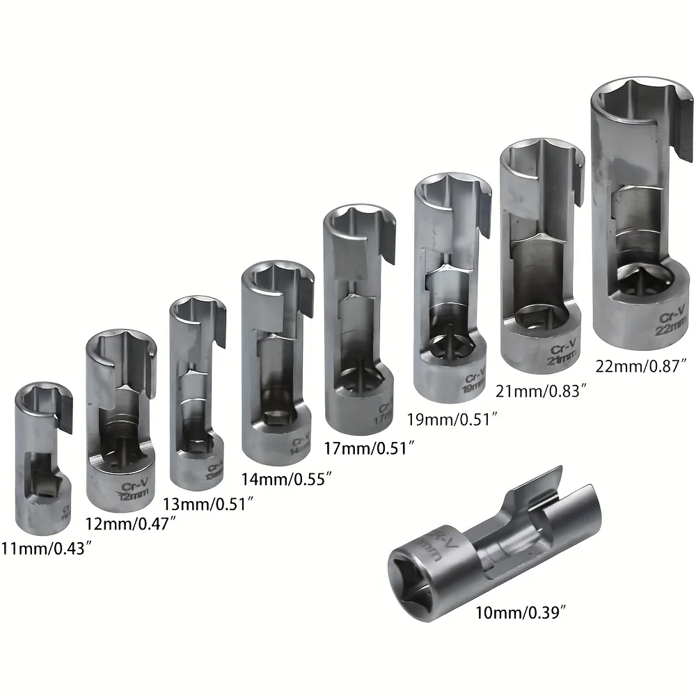 9pcs Oxygen Sensor Open Oil Pipe Disassembly Sleeve Wrench Tools 10-22mm Flare Nut Socket Set Car Repair Tool
