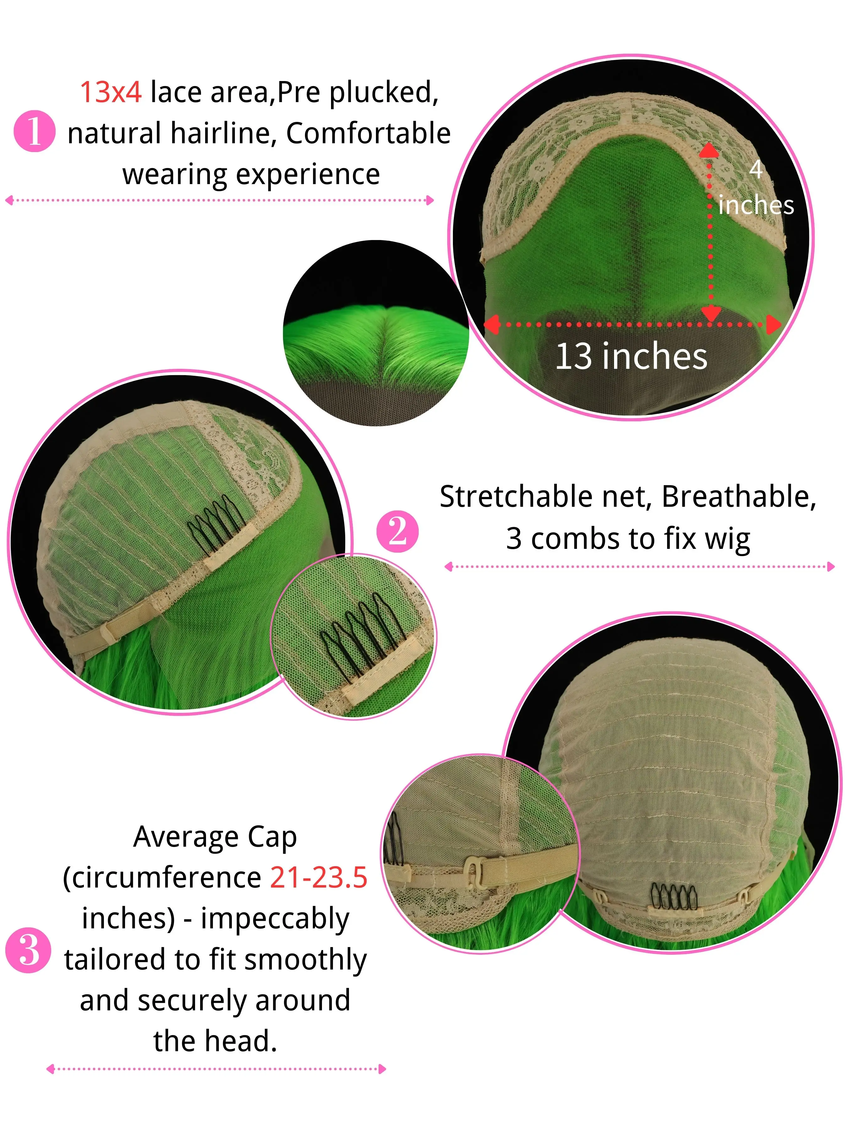 13x4 Lace Front Wigs for Women | 24" Long Silky Straight Neon Green Synthetic Hair | Pre-Plucked Hairline | Fashion Daily/Party