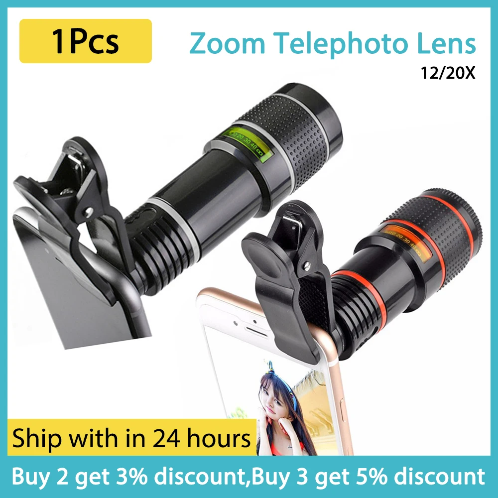 1pcs 12x/20x Zoom Telephoto Lens Universal External Mobile Phone Camera