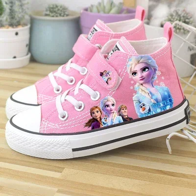 Disney Children's Canvas Shoes frozen elsa Low top Girls sport Shoes PU Autumn Breathable Non slip Casual baby shoes children sports shoes