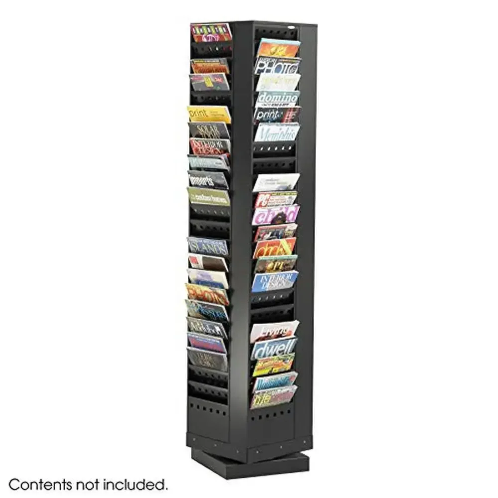 Magazine & File Rack 92 Pocket Steel Rotary Literature Display Black 360° Rotational Base Double-Sided Hardware Included 68"H 2