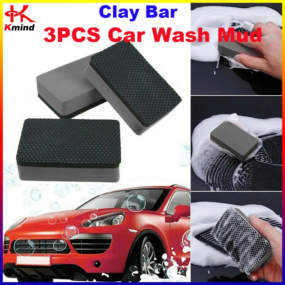 Car cleaning tool Car cleaning clay bar 3 PCS Car Clay Bar Pad Sponge Block Cleaning Eraser Wax Polish Pad Washing Tools Black 9*6*2.5cm Car Sponge Automotive Care