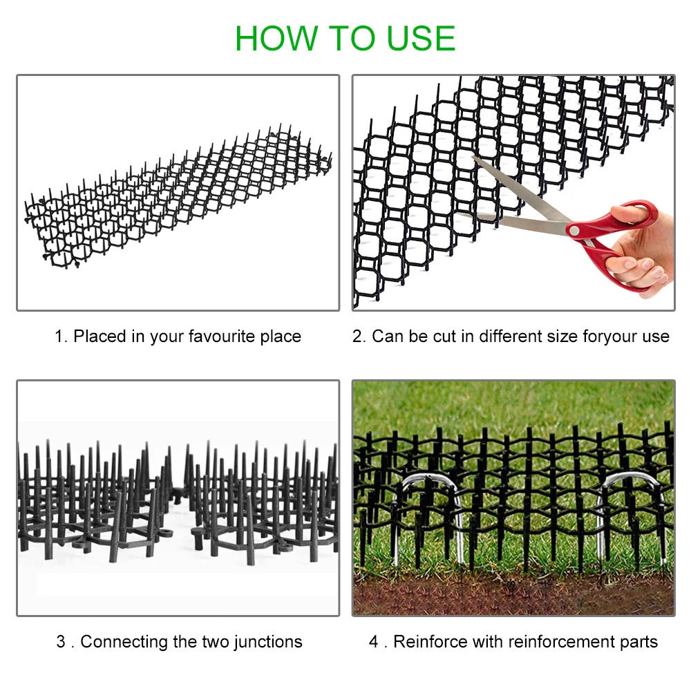6/10 Pcs Garden Prickle Strip Dig Stop Cat Repellent Deterrent Mat Anti-cat Prickle Strips Keep Cat Away Digging Climbing Spike animal repellent