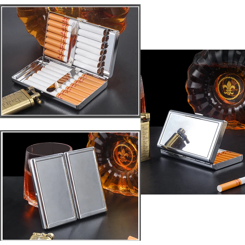 Ultra-thin Metal Mirror Cigarette Box Case with Clip Cigarettes Container for 14 Stickers Smoking Accessories