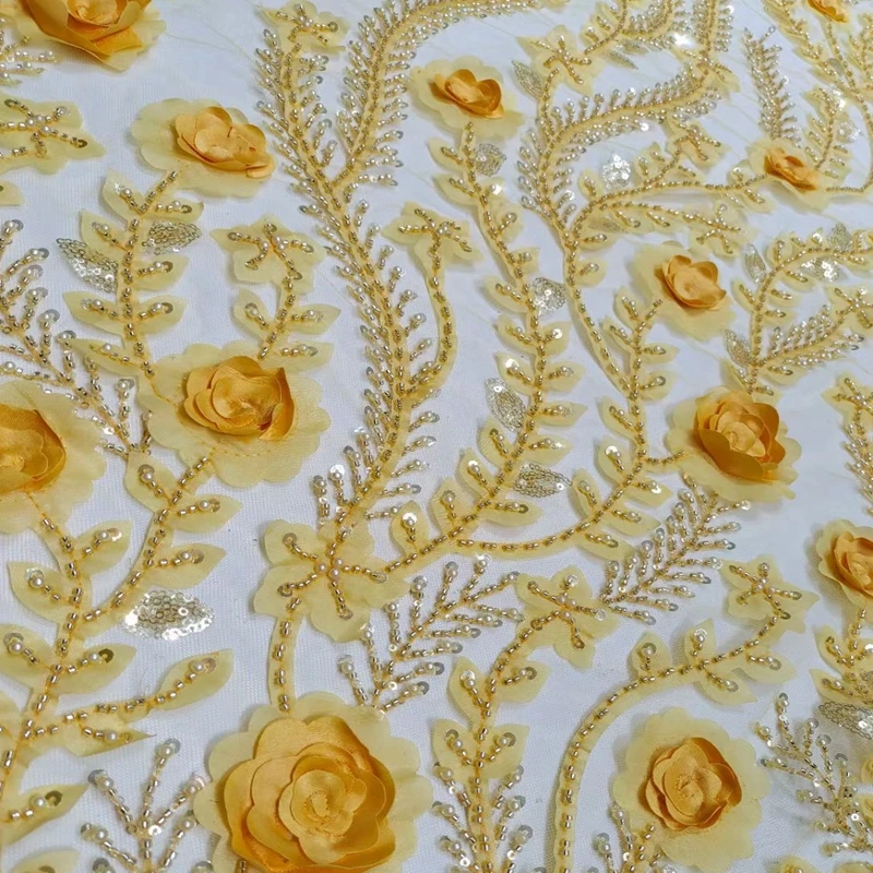 

Luxury Heavy Beaded African Lace With Sequins High Quality Embroidered 3D Tulle Fabric TS1853