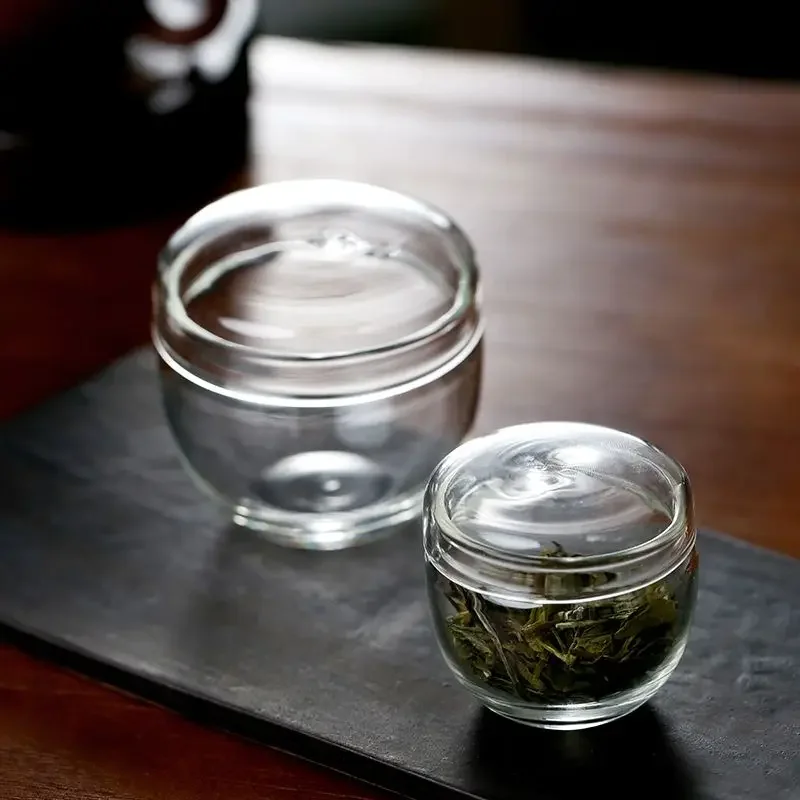 Tea Tin Box Tea Canister Mini Glass Tea Jar Transparent High Borosilicate Glass Jar Portable Travel Wake-up Tea Container Mini Storage Box