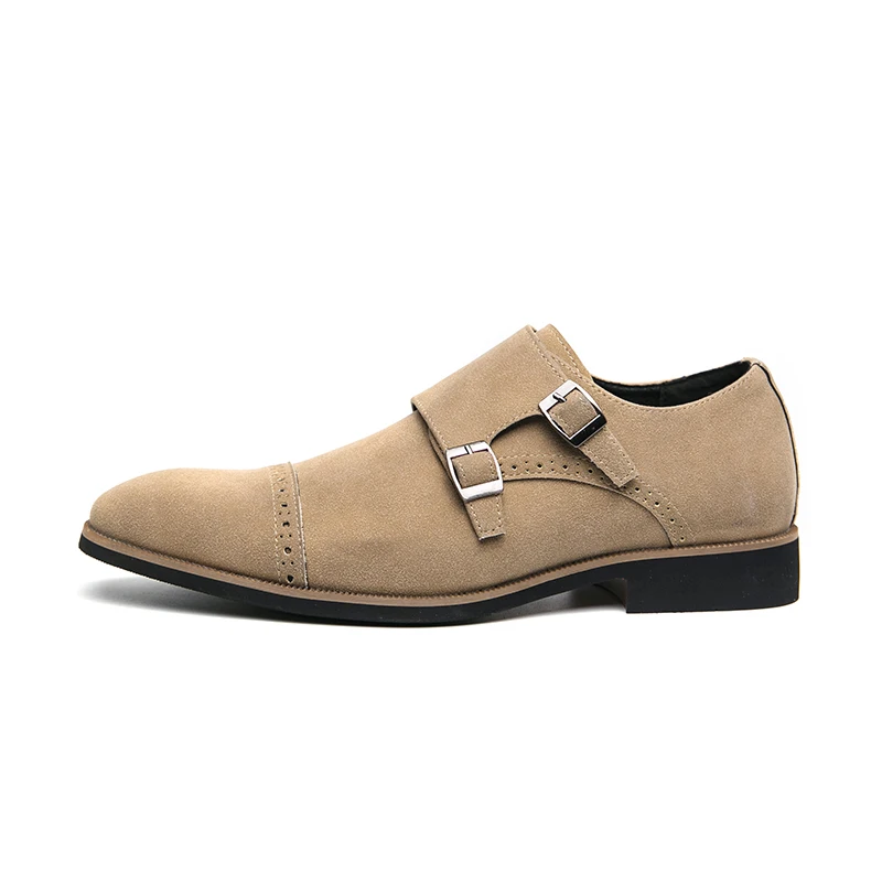 Leather Shoes Faux Suede Shoes Fashion Luxury Dress Leather Men's Shoes Monk Suede Leather Buckle Strap