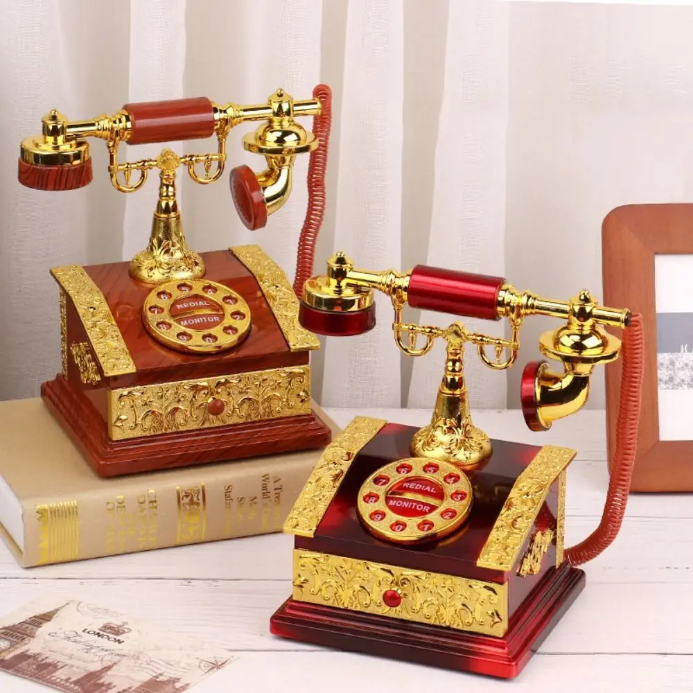 Practical Nostalgic Telephone Music Box Cartoon Classical Dial Phone Model Simulation Music Box Ornaments Porch