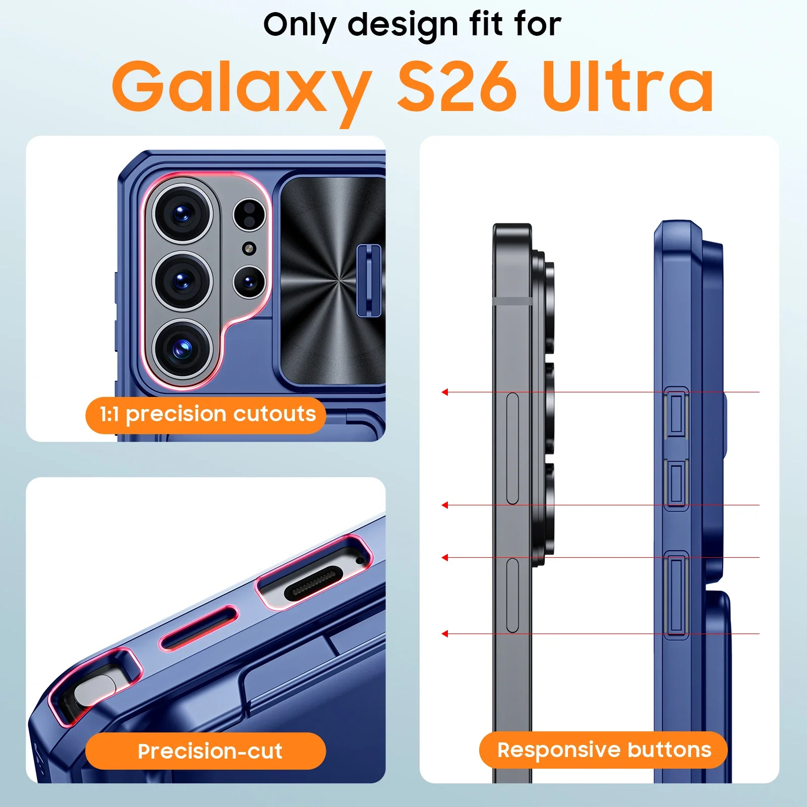 Enhanced Shockproof Phone Case with Camera Holder - Full Coverage TPU - Blue