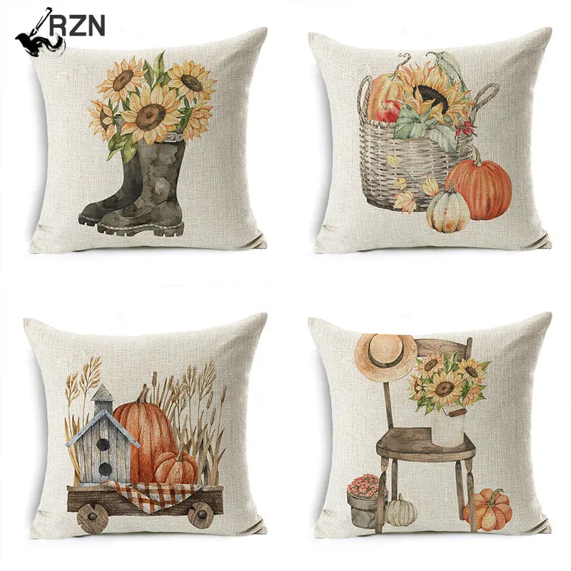 

Pumpkin Car Sunflower pillows Thanksgiving Day Pillowcase Happy Autumn Cushion Cover Cotton Linen Sofa home decorations pillows