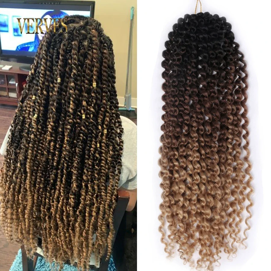 

VERVES Crochet Braids Hair Synthetic 18 inch Passion Twist Ombre Curly Braiding Hair Water Wave Extentions 22 strands/pcs Black