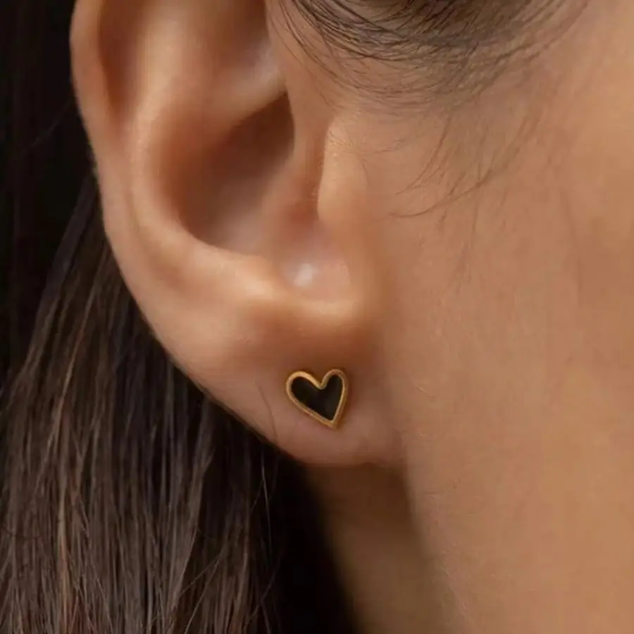 Minimalist Heart Shape Stud Earrings For Women Stainless Steel