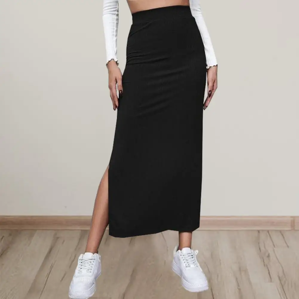 

Hip Wrapped Skirt Elegant Office Lady Skirt High Waist Slim Fit Side Split Hem for Workwear Women's Solid Color Hip Wrapped Midi