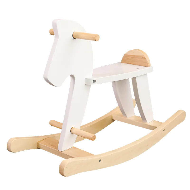 LazyChild New Children's Rocking Horse Safety Rocking Horse Nordic Style Pure Wooden Wooden Baby Toy Birthday Gift