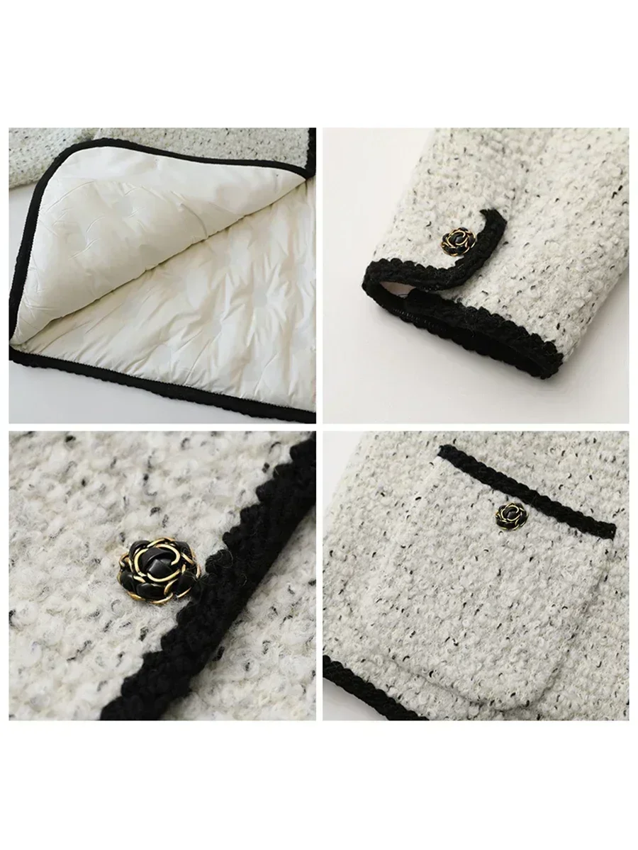 CHIC VEN Women's Woolen Coat Heavy Industry Down Jacket Vintage V-Neck Woman Down Coat Female Tops Autumn Winter 2024 4