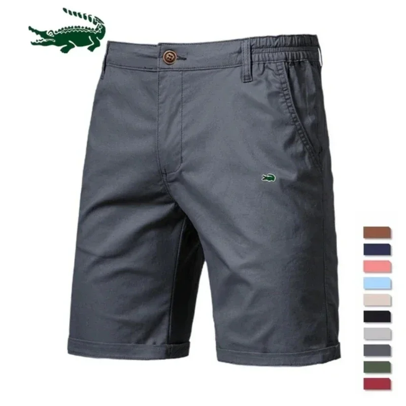 

2023 New Summer 100% Cotton Solid Shorts Men High Quality Casual Business Social Elastic Waist Men Shorts 10 Colors Beach Shorts