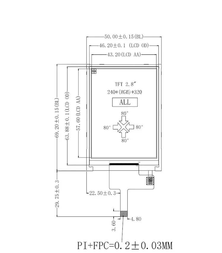 2.8 인치 IPS 풀 뷰 TFT 컬러 LCD 디스플레이, 15 핀 SPI 인터페이스, ST7789V 드라이버 칩, 3.3V