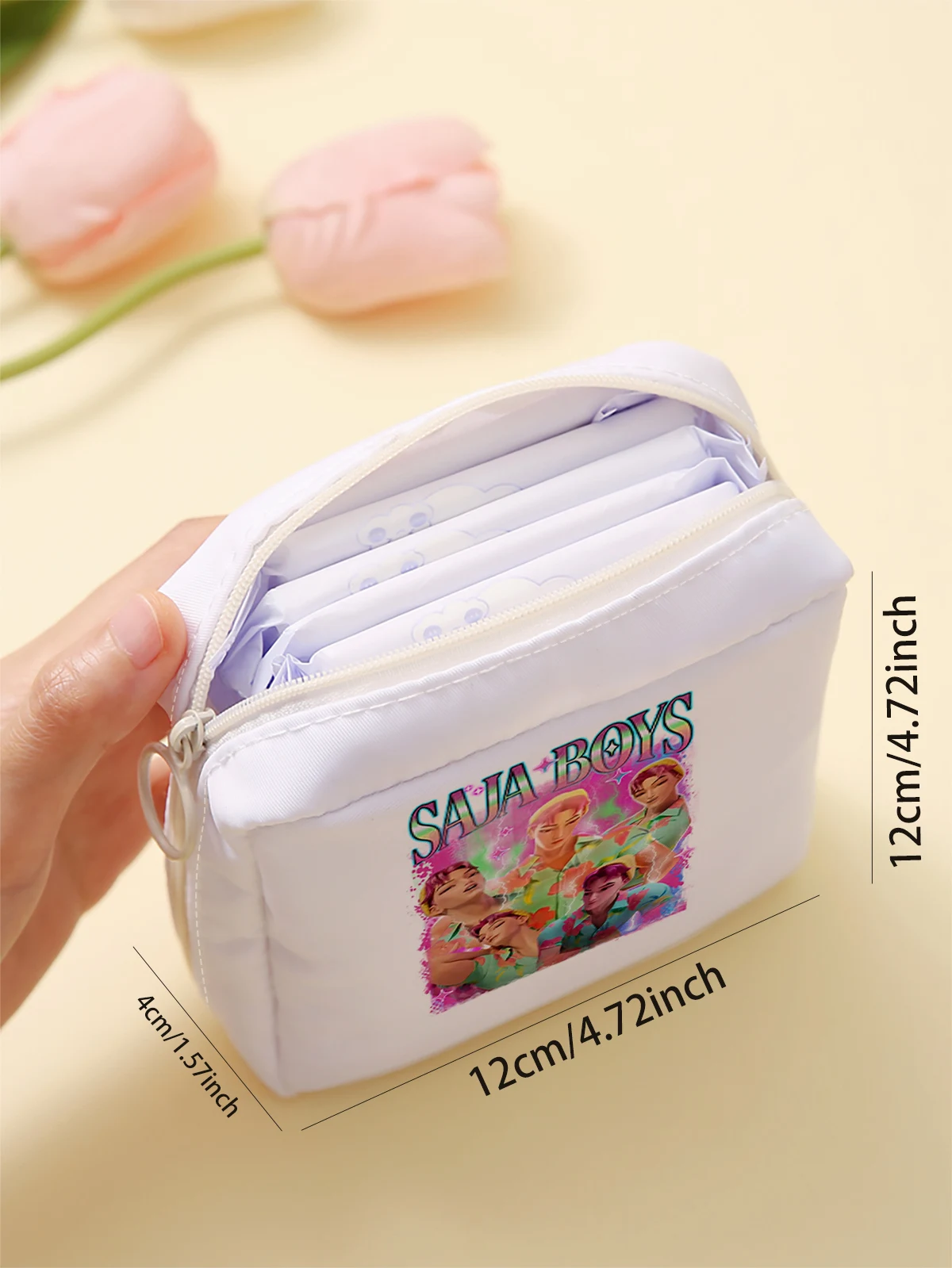 Cartoon pattern printed sanitary napkin storage bag, women's lightweight tissue bag, sanitary tissue bag