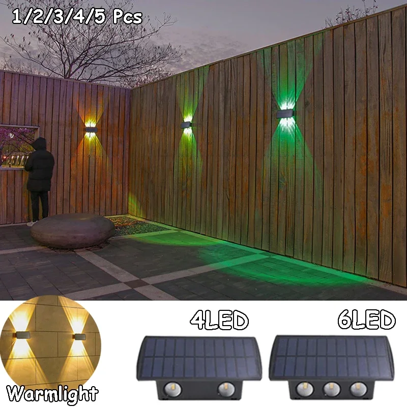 1/2/3/4/5 Pcs LED Solar Wall Lights 4/6 LED Garden Decorations Outdoor Waterproof Lamp for Balcony Courtyard Wall Fence Lighting