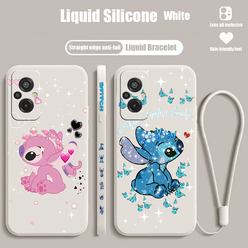 

Disney Stitch Cute For Xiaomi Redmi K50G K40S 11 10C 10X 9T 9AT 9A 9C 8A 7 6A 5A A1 Liquid Left Rope Phone Case
