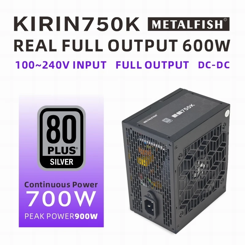 METALFISH KIRIN750K สีดําแชสซีแหล่งจ่ายไฟ ATX-600W 700W 80 PLUS SILVER PSU รองรับ ATX3.0 สําหรับเกมเดสก์ท็อป (100-240V) 1