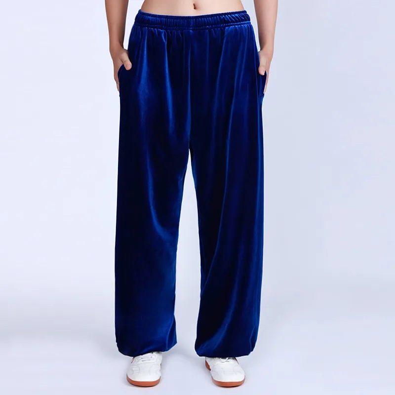 Kun Master Thicken Velvet Tai Chi Pants Martial Art Trousers Kung Fu Joggers Harem Pants Taiji Elastic Waist for Winter