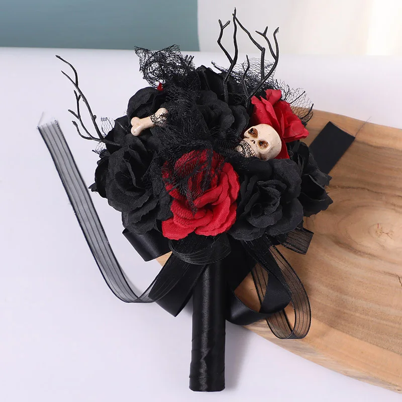 Bouquet da sposa gotici neri e bordeaux per damigelle, fiori artificiali in seta e schiuma, decorazione per la casa, studio fotografico per matrimoni - Image 4
