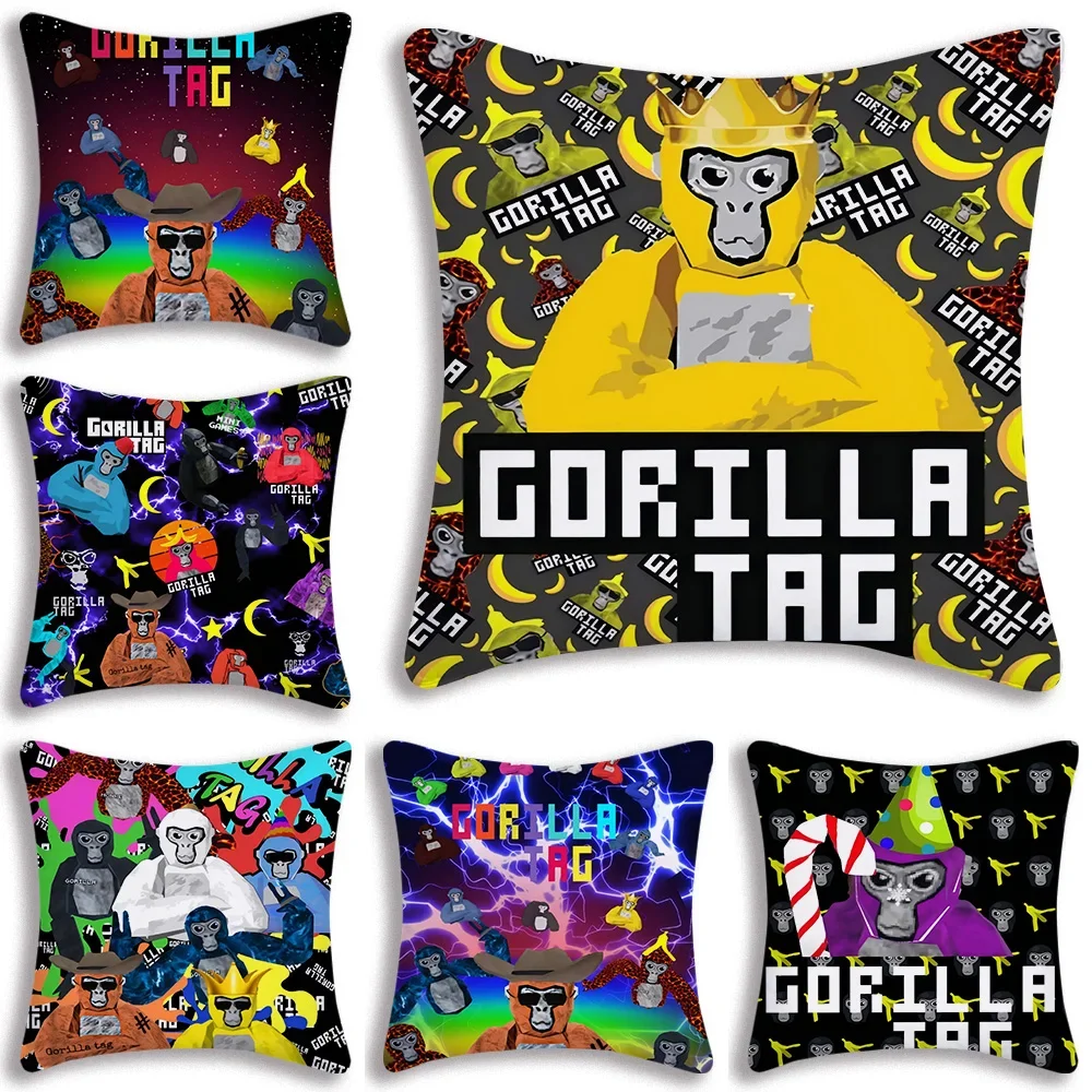 Pillow Covers Cartoon Novelty Cool Gorilla Tag Cartoon Sofa Decorative Home Double-sided Printing Short Plush Cute Cushion Cover